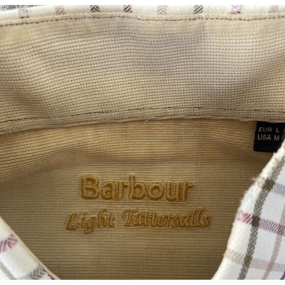 BARBOUR Mens Bank Tattersalls Regular Shirt M Plaid Beige Country Hipster - Picture 7 of 16